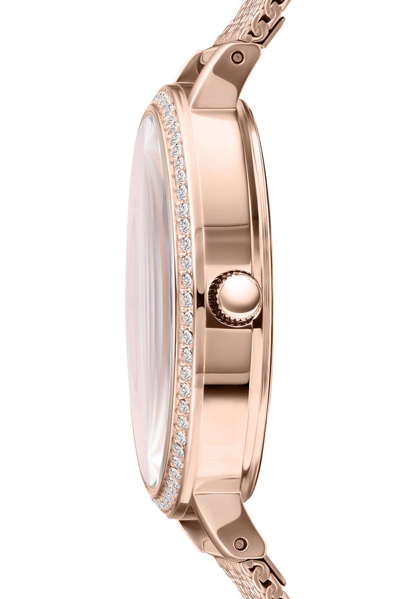 Mar Vista Three-Hand Quartz Swarovski Crystal Mesh Strap Watch, 34mm, Alternate, color, ROSEGOLD
