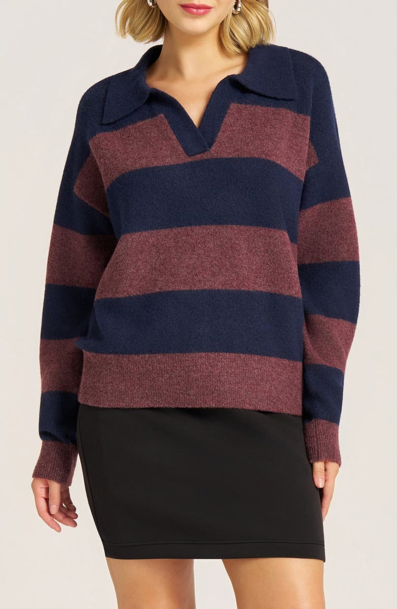 matty m. Kristie Stripe Johnny Collar Sweater, Main, color, Navy