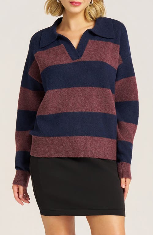 Matty M . Kristie Stripe Johnny Collar Sweater In Blue