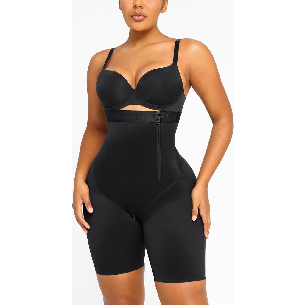 Shapellx Postpartum Side Zipper Support Shorts In Onyx Black