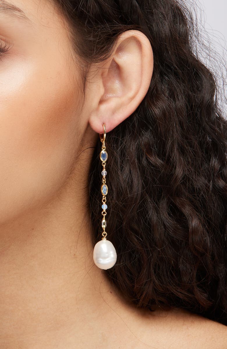 Panacea Crystal & Faux Pearl Linear Drop Earrings, Alternate, color, White