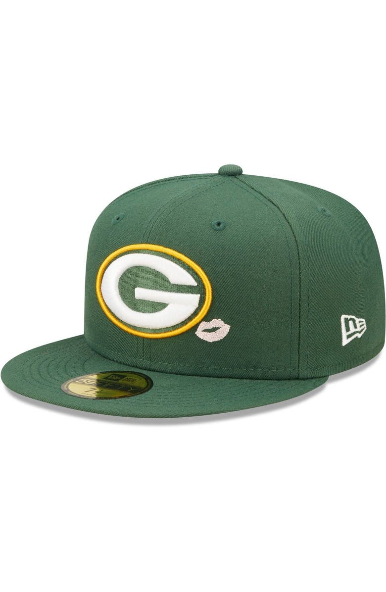 New Era Men's New Era Green Green Bay Packers Lips 59FIFTY Fitted Hat, Main, color, Green