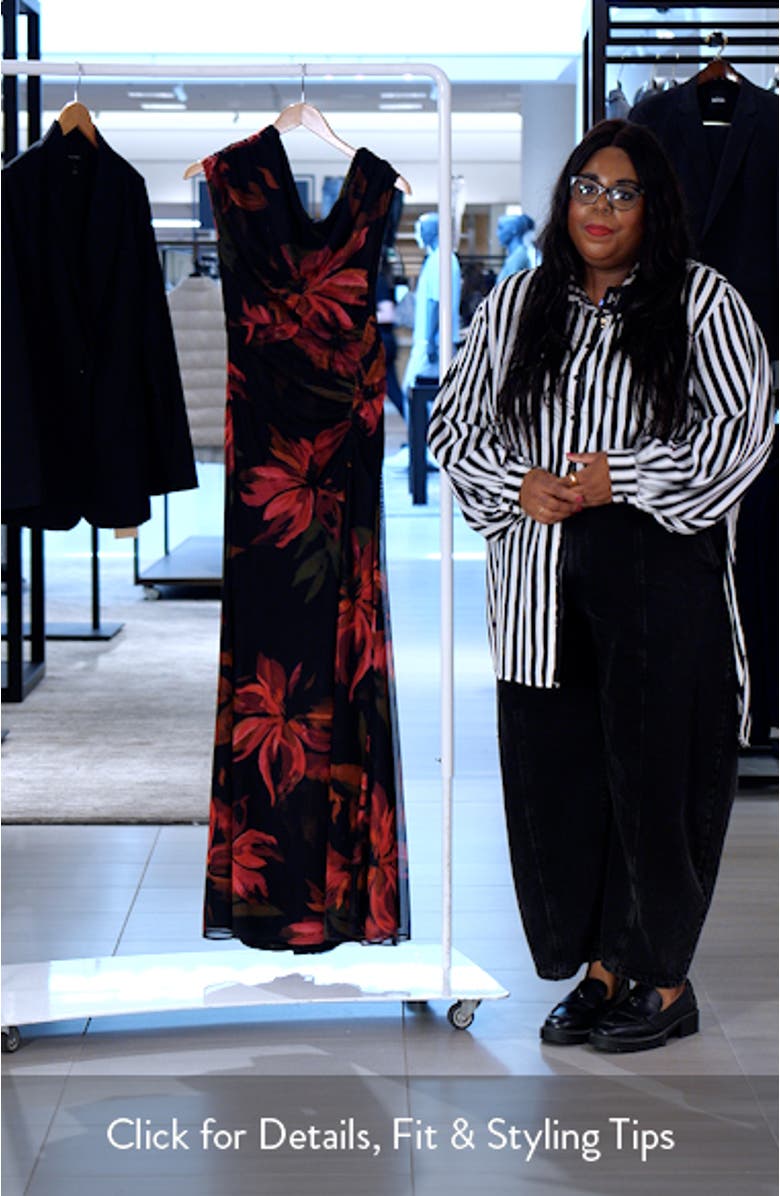 Floral One-Shoulder Mesh Gown, sales video thumbnail