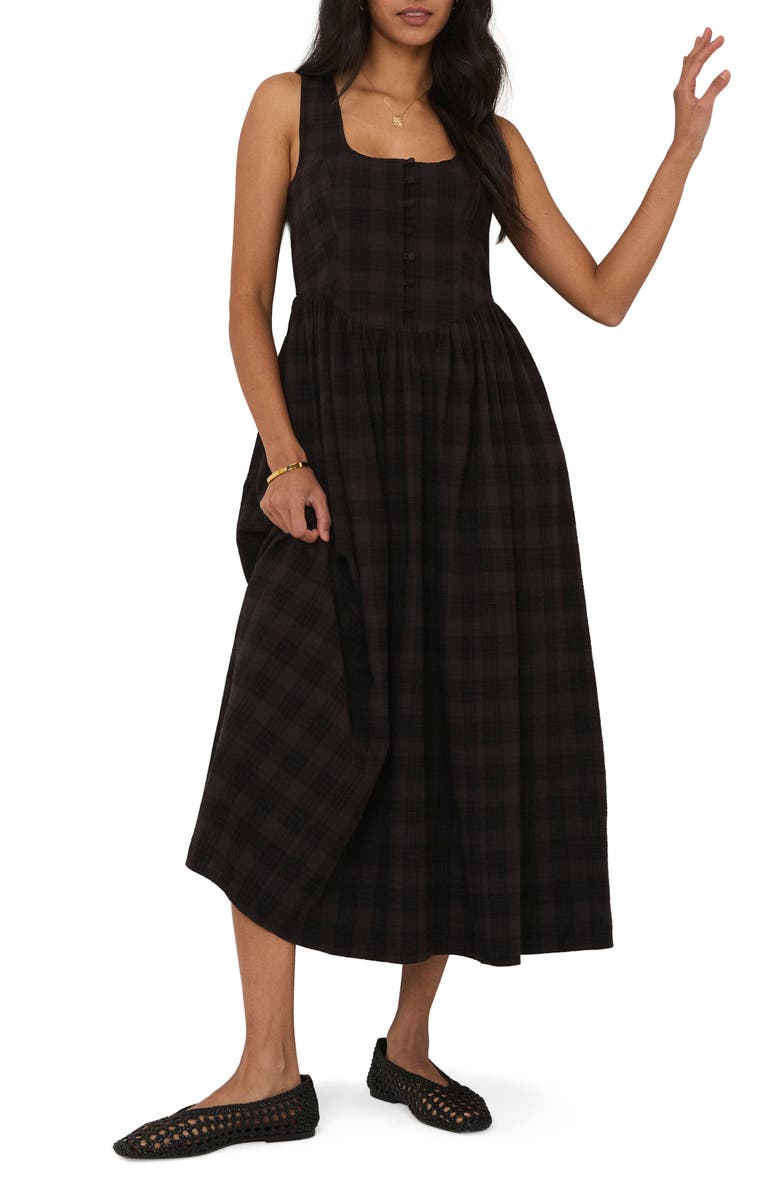 Nobody's Child Cora Plaid Midi Dress, Main, color, Black