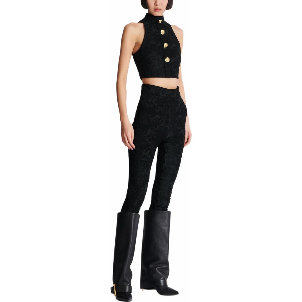 Balmain Women Baroque Crop Top In Black