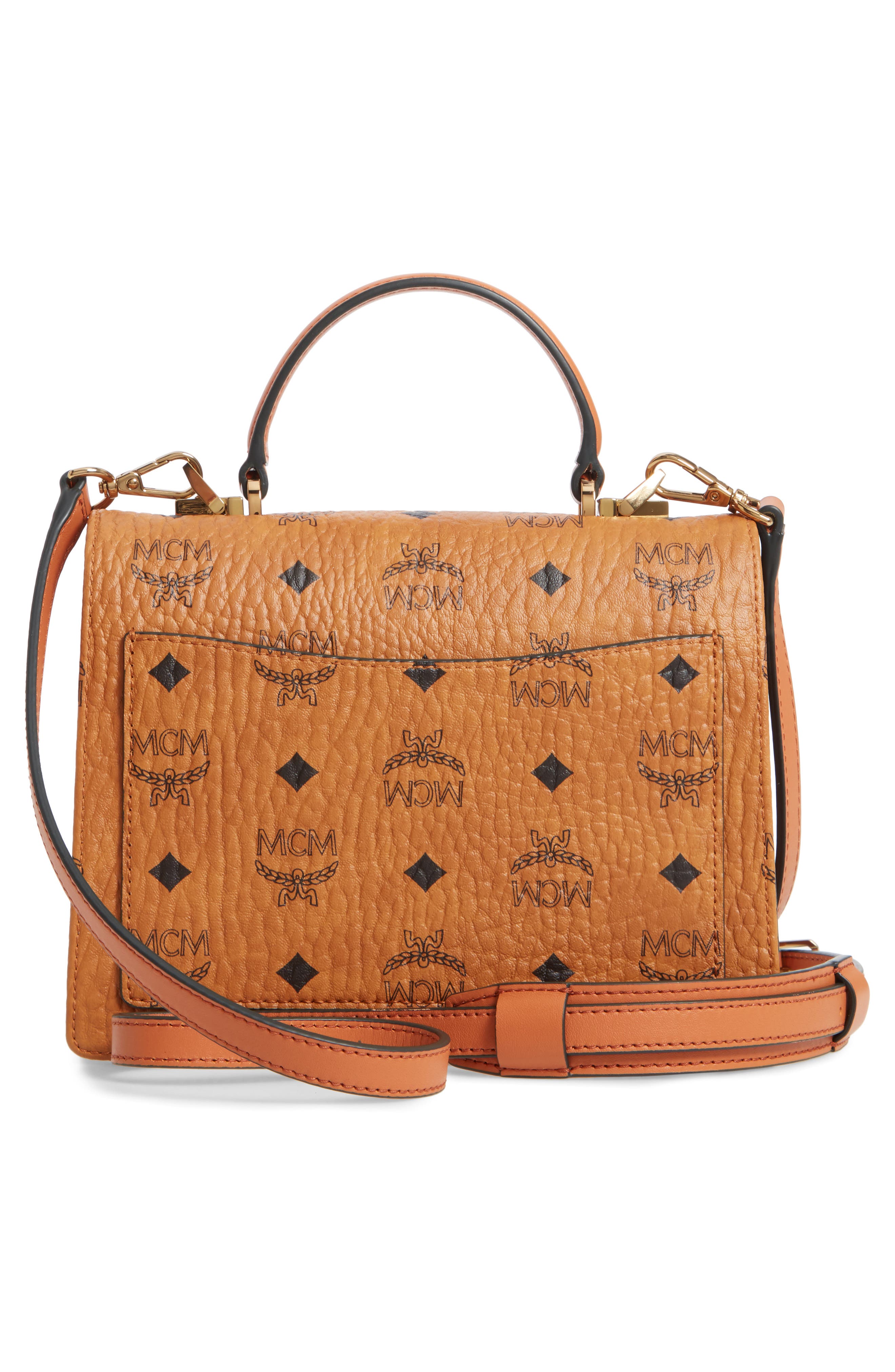 MCM Small Patricia Visetos Coated Canvas & Leather Satchel, Alternate, color, 