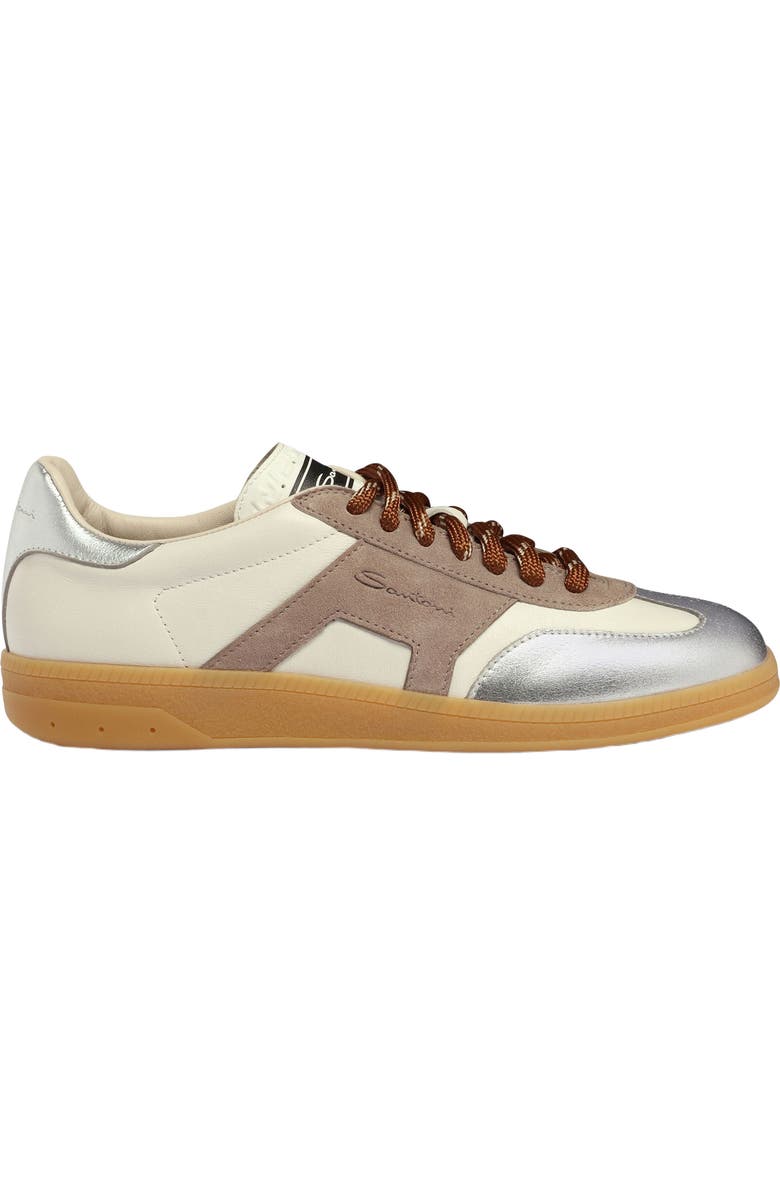 Santoni Women's leather and suede DBS Oly sneaker, Main, color, Natural