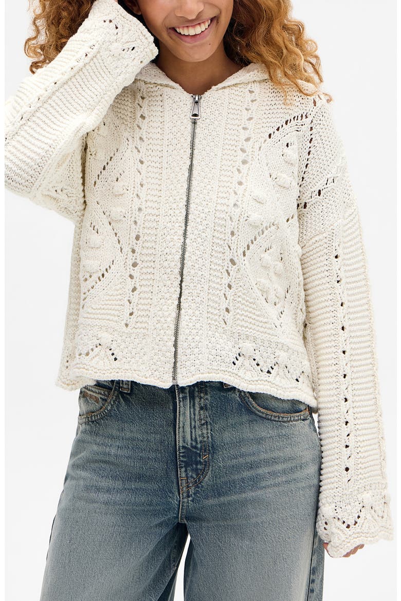 Crochet Zip Front Hoodie, Main, color, CREAM
