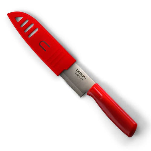 Gibson Everyday Grantville 4 Piece 6 Inch Santoku Knife With Sheath In Assorted Colors In Red