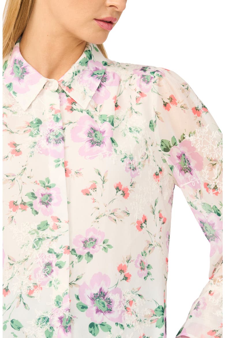 Floral Print Ruffle Cuff Shirt, Alternate, color, NEW IVORY