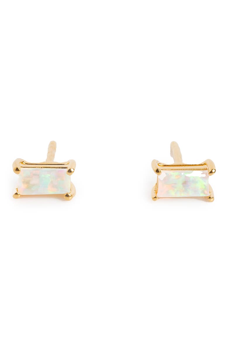 Baguette Cut Birthstone Stud Earrings, Main, color, OCTOBER SYNTHETIC OPAL