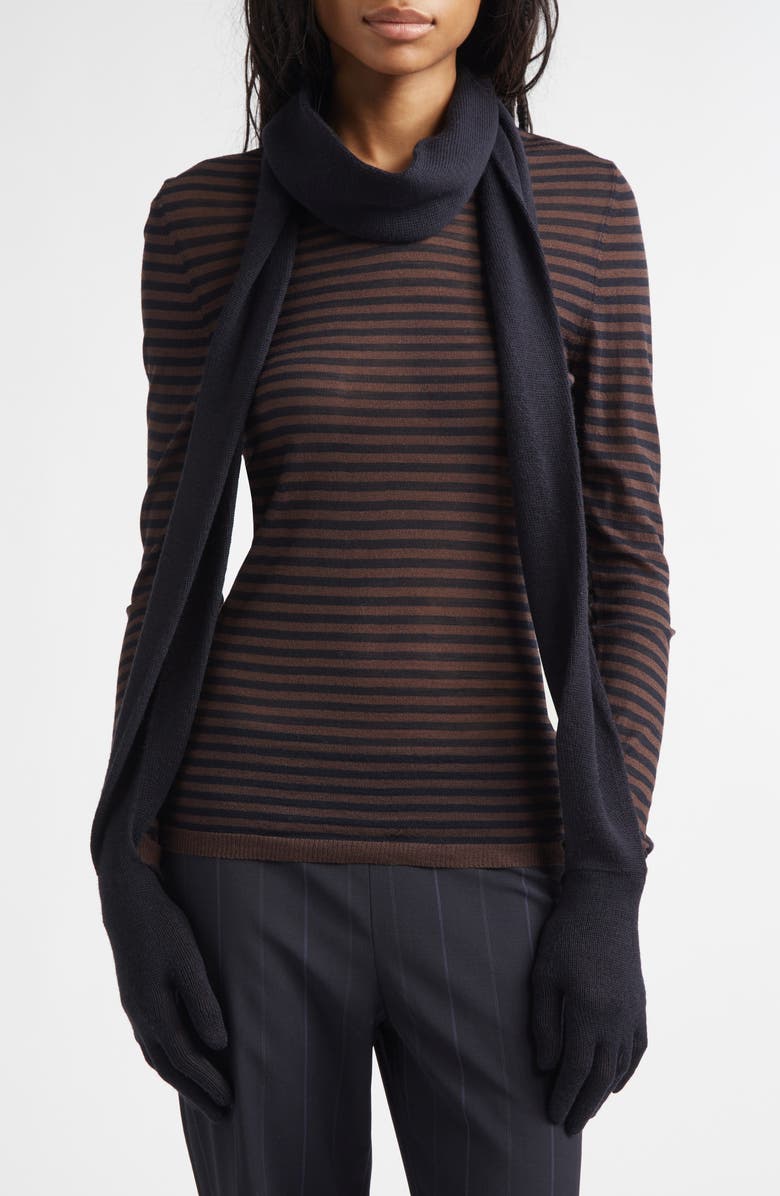 Paloma Wool Flauta Extrafine Merino Wool Scarf with Attached Gloves, Alternate, color, Dark Grey