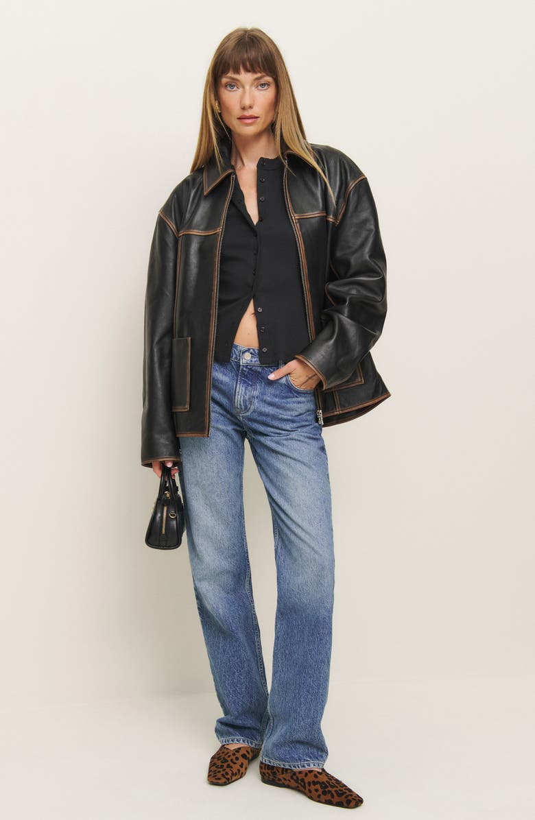 Reformation Raelynn Button Front Organic Cotton Knit Top, Alternate, color, Black