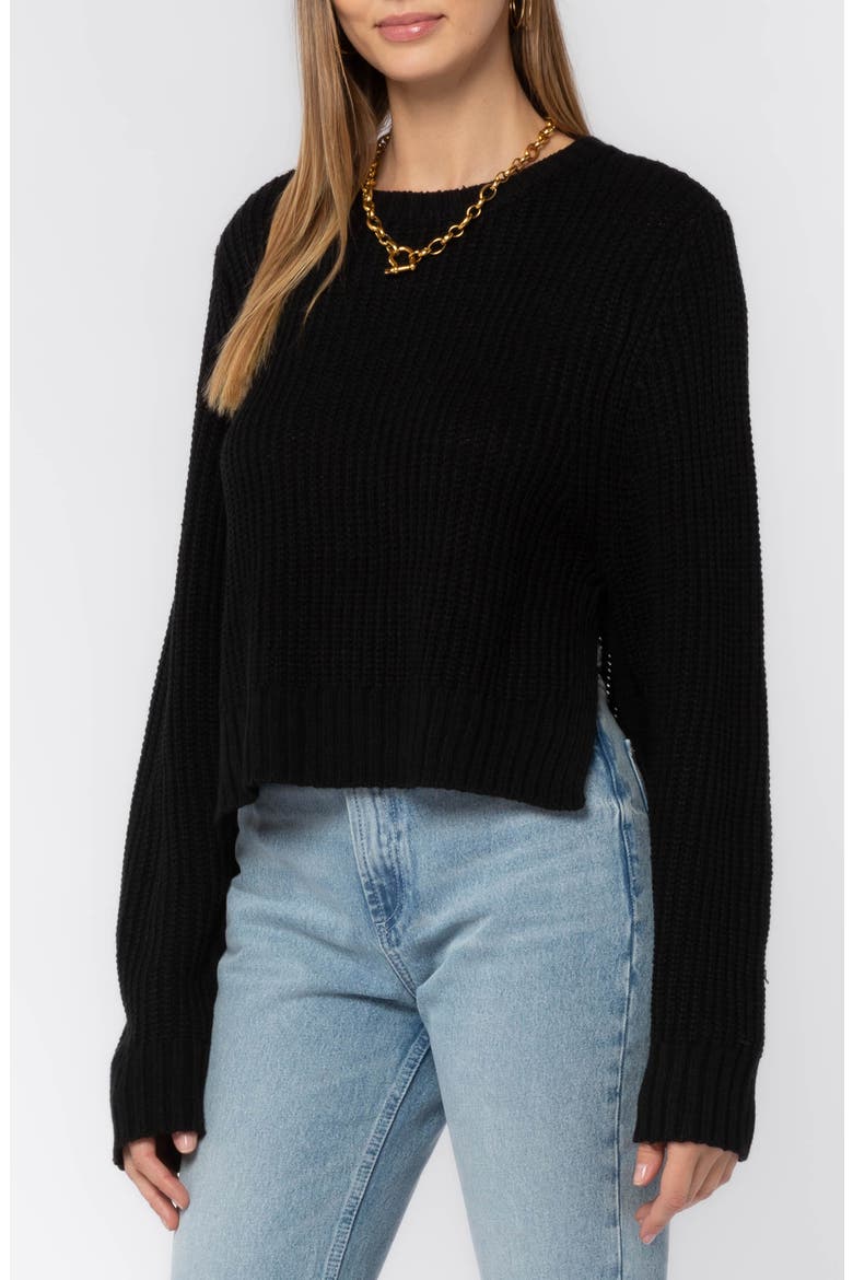 Korina Cropped Crewneck Sweater, Main, color, BLACK