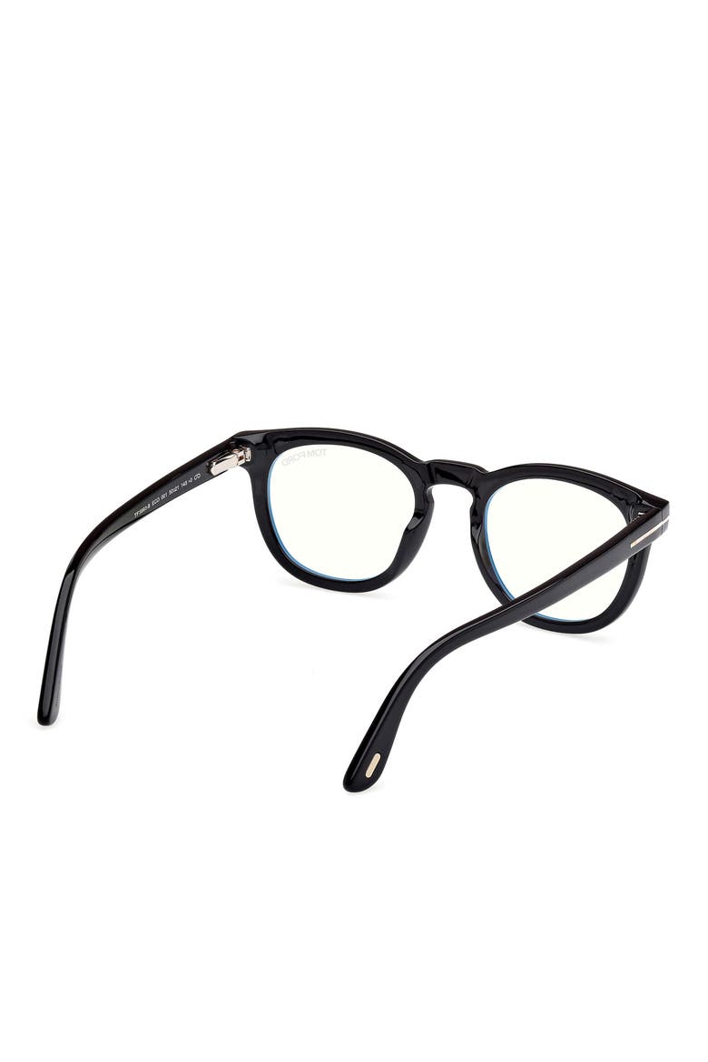 50mm Small Round Blue Light Blocking Glasses, Alternate, color, BLACK ECO / T LOGO