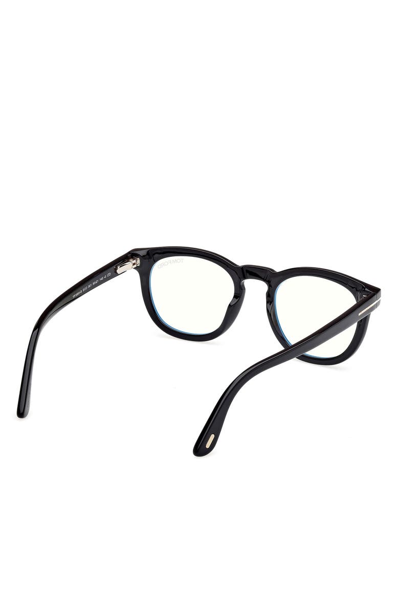 TOM FORD 50mm Small Round Blue Light Blocking Glasses, Alternate, color, Black/ Gold Eco / T Logo