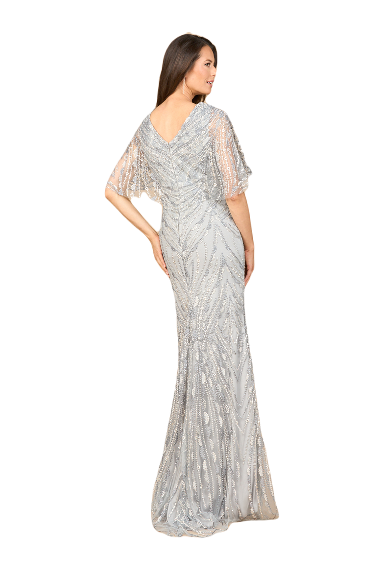 Cape Sleeve Mermaid Gown, Alternate, color, Grey