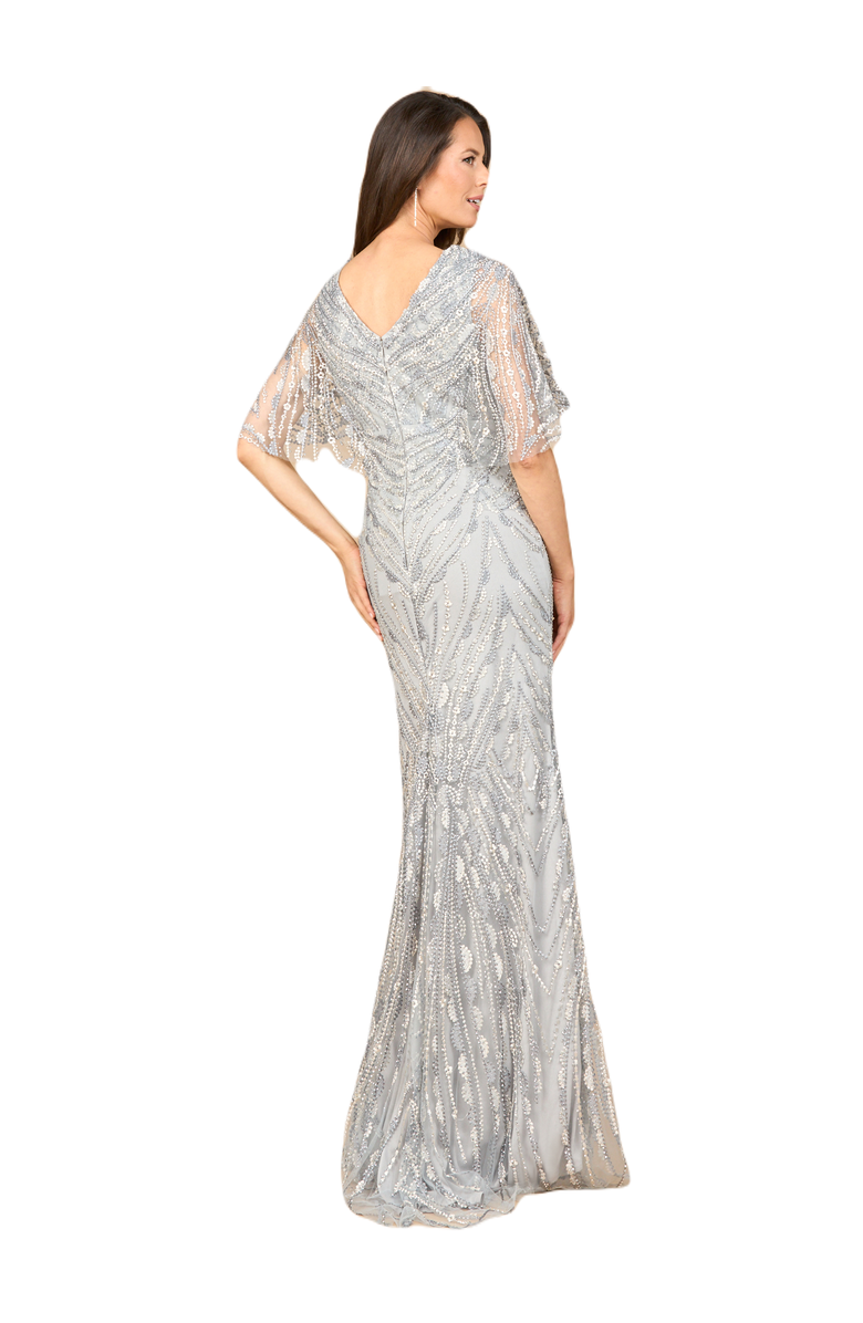 LARA New York Cape Sleeve Mermaid Gown, Alternate, color, Grey