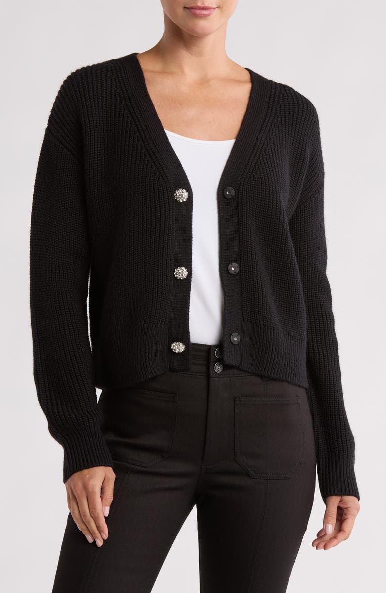 Cinq à Sept Palmer Rhinestone Button Cardigan, Main, color,