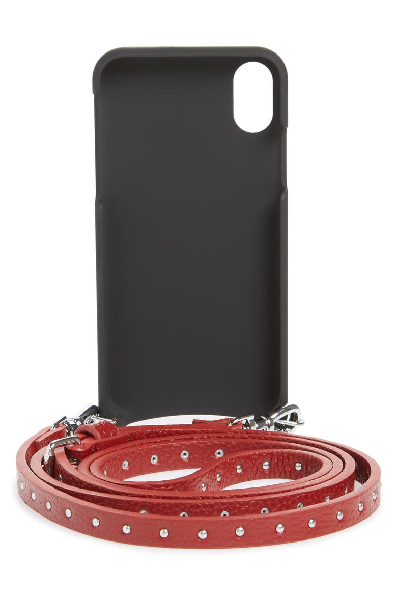 Nicole Pebbled Leather X/Xs/Xs Max & XR Crossbody Case, Alternate, color, CRIMSON/ SILVER