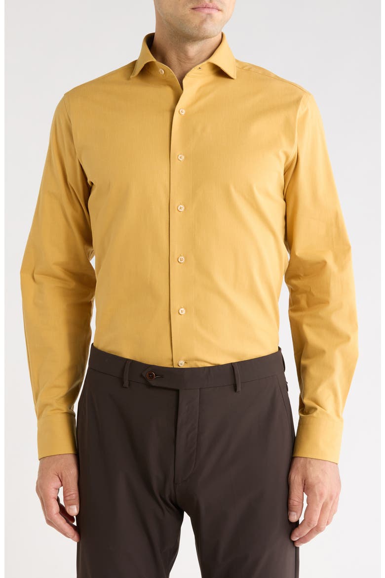 Trim Fit Solid Dress Shirt, Main, color, OCHRE