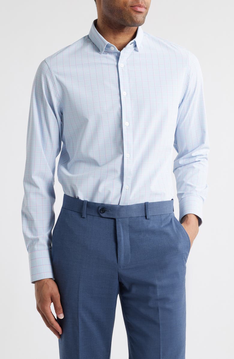 Mizzen+Main Leeward Trim Fit No Tuck Tattersall Check Button-Up Shirt, Main, color, Chambray Hampton Plaid