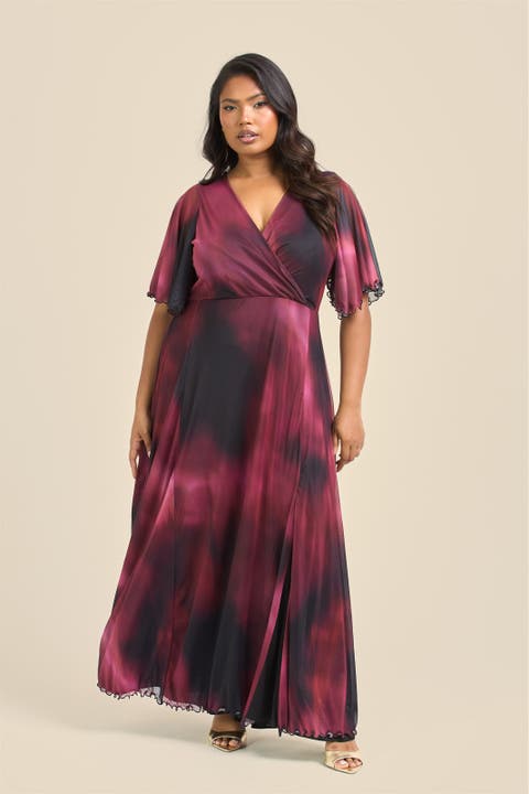 Elegant Abstract Print Mesh Maxi Dress