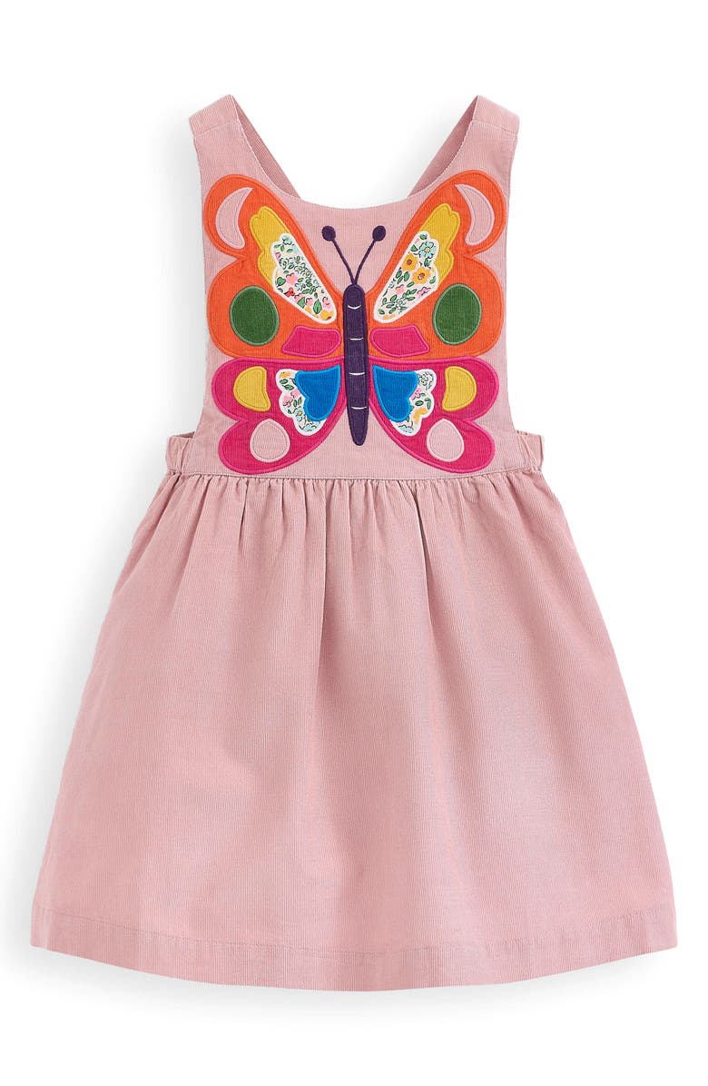 Mini Boden Kids' Butterfly Appliqué Corduroy Pinafore Dress, Main, color, Formica Pink Butterfly