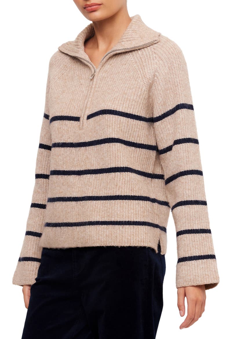 Stripe Half Zip Ribbed Sweater, Alternate, color, OATMEAL/ NAVY