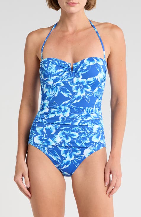 Soft Floral V-Neck Bandeau One-Piece Swimsuit