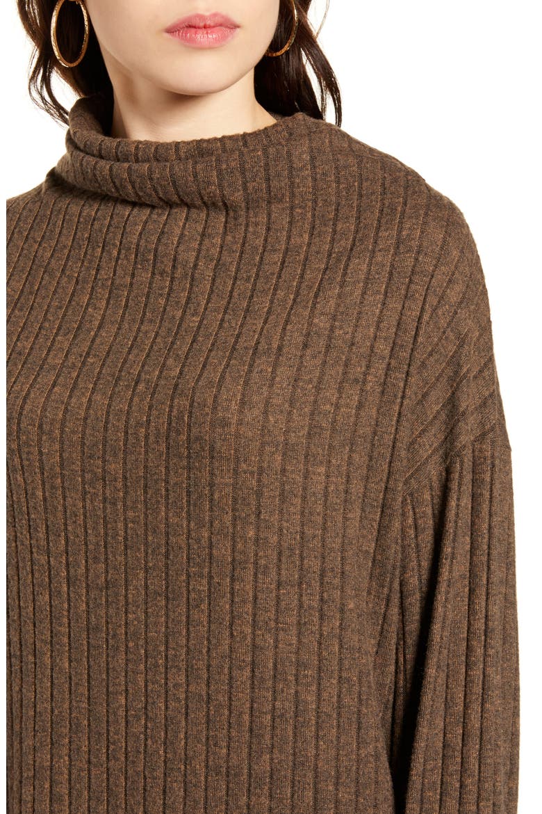 Funnel Neck Rib Dress, Alternate, color, PECAN