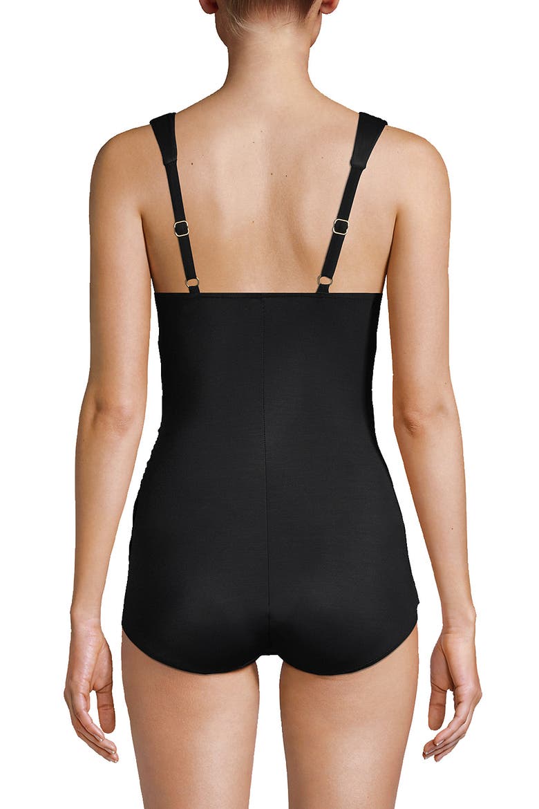 SlenderSuit V-Neck Skirted Low Leg One Piece, Alternate, color, Black