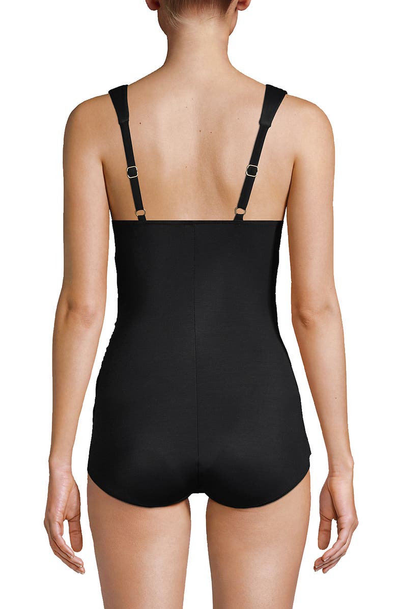 Lands' End DDD-Cup Slender V-Neck Tummy Control Chlorine Resistant Skirted One Piece Swimsuit, Alternate, color, Black