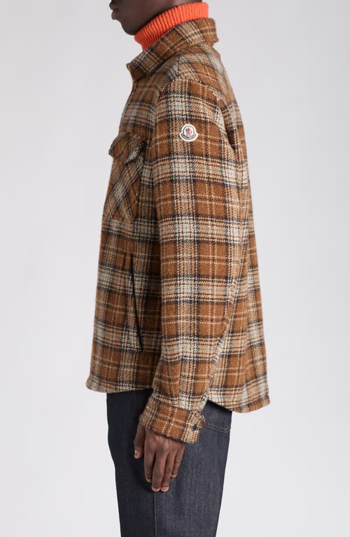 Moncler Checked Virgin Wool Overshirt In Brown