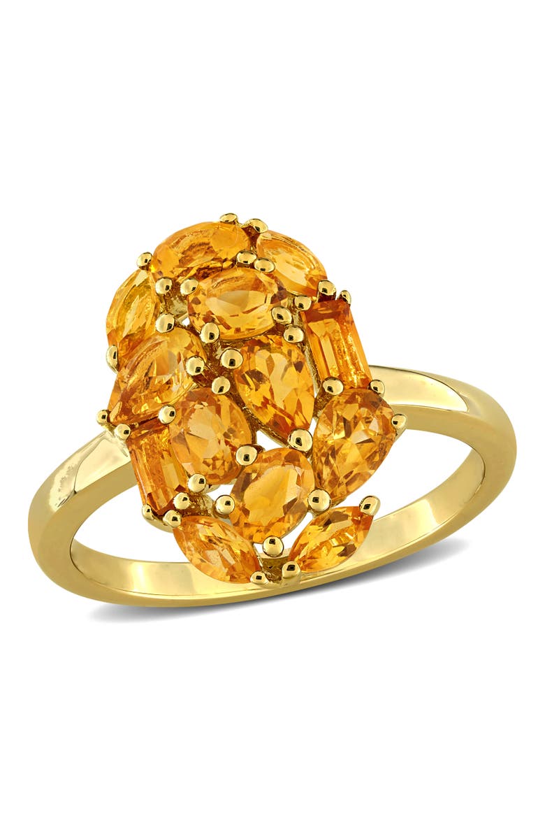 Gemstone Cluster Oval Cocktail Ring, Main, color, Citrine/Yellow-Plated Silver