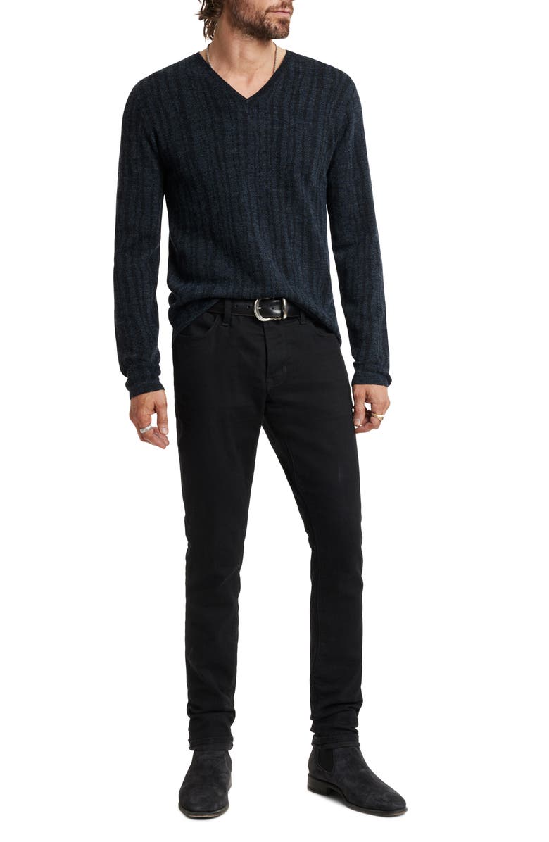 John Varvatos Bandera Rib Wool Blend V-Neck Sweater, Alternate, color, Navy