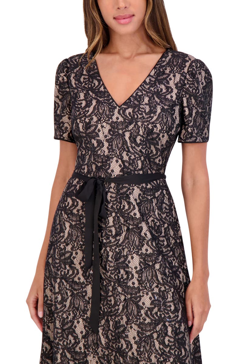 Kensie Floral Lace Short Sleeve Fit & Flare Midi Dress, Alternate, color, 
