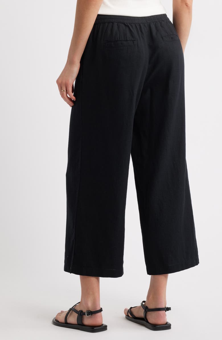 Caslon<sup>®</sup> Drawstring Wide Leg Linen Blend Pants, Alternate, color, Black
