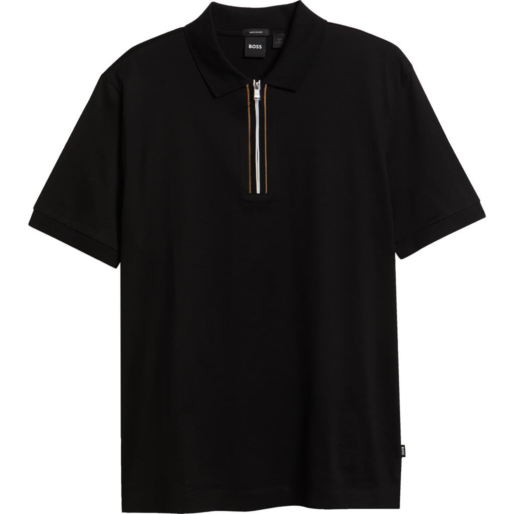 Hugo Boss Mercerized Cotton Polo Shirt With Contrast Zip In Black