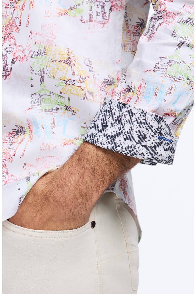Payson Tropical Villa Print Stretch Cotton Button-Up Shirt, Alternate, color, MULTI WHITE