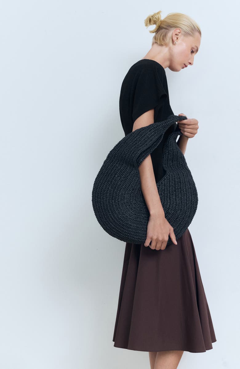 MANGO Short Sleeve Peplum Top, Alternate, color, Black