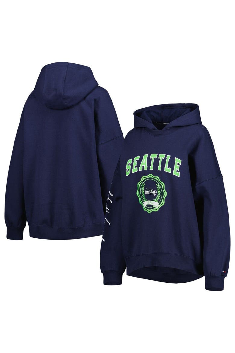 Women's Tommy Hilfiger College Navy Seattle Seahawks Becca Drop Shoulder Pullover Hoodie, Main, color, Navy