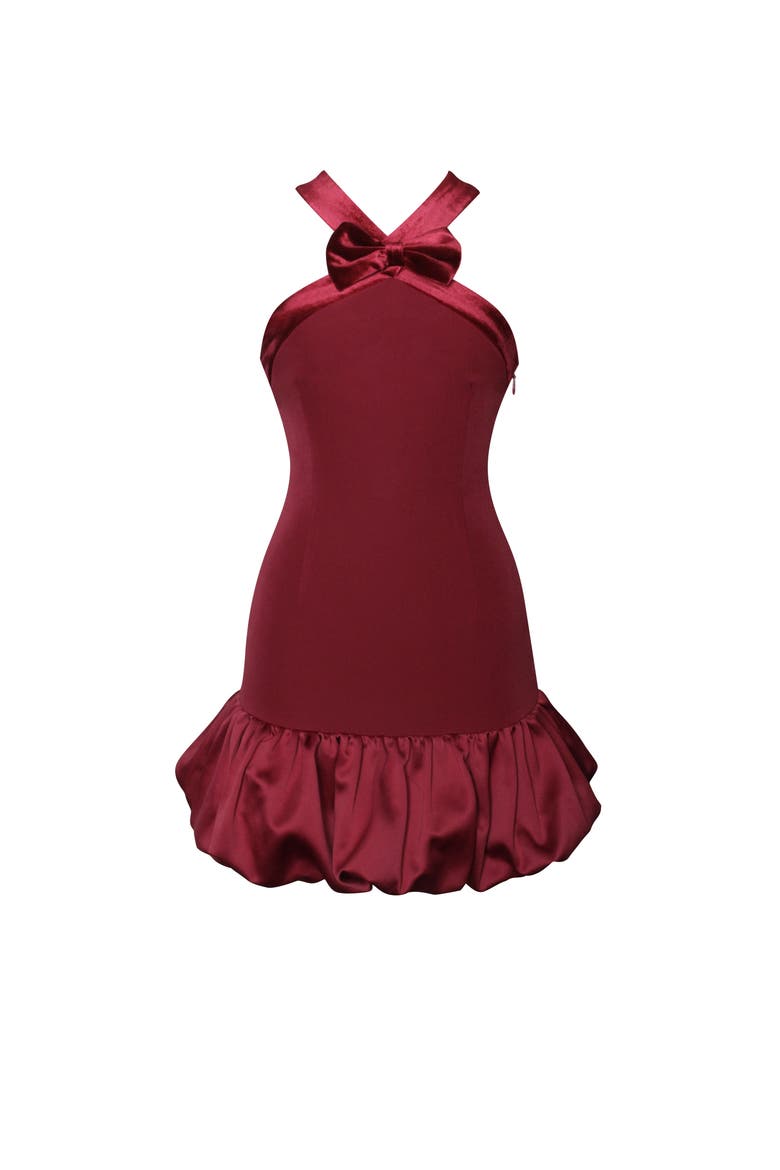 Barbra Cross Straps Bodycon Mini Dress with Bubble Hem, Alternate, color, Burgundy