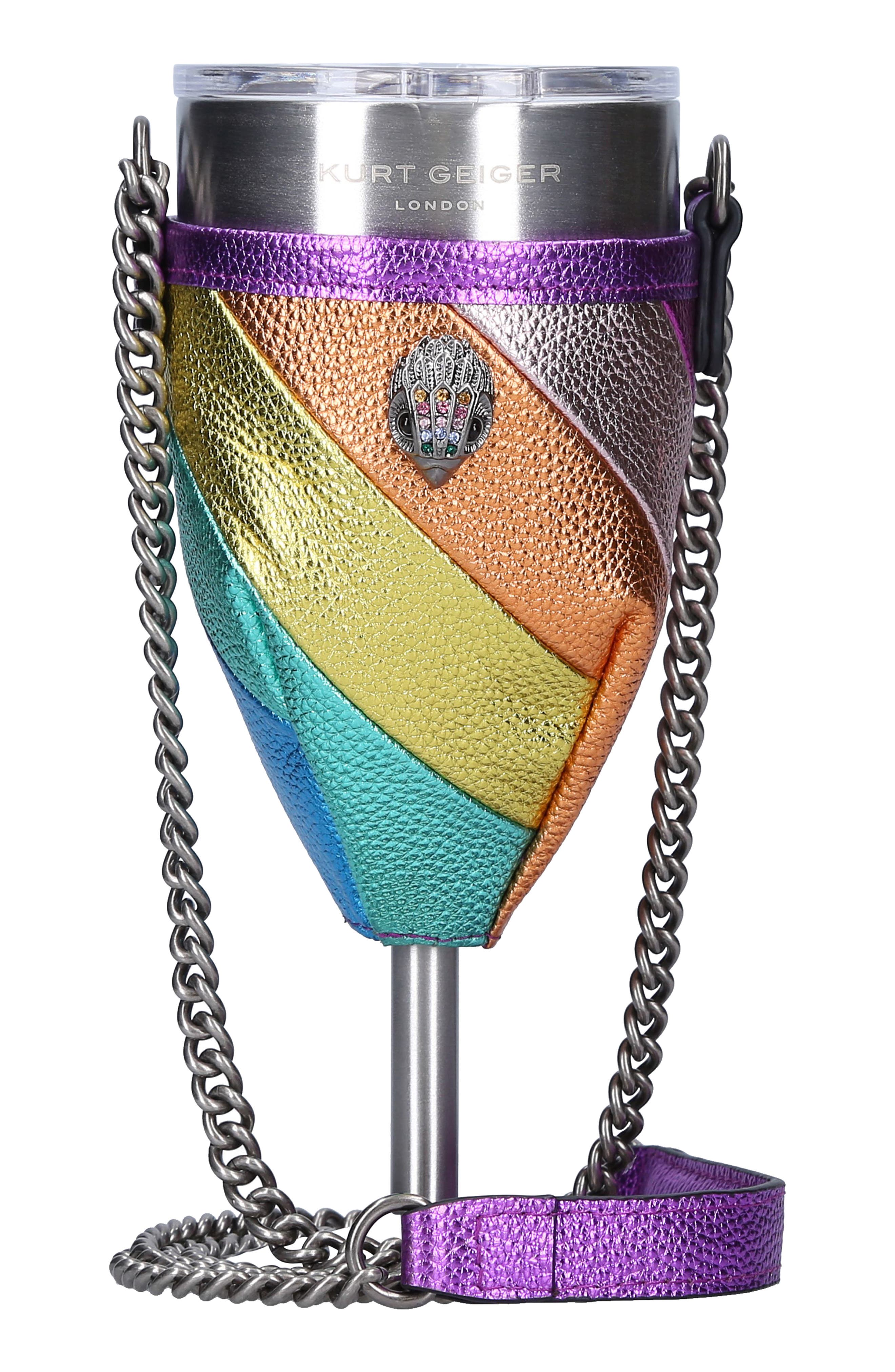 Kurt Geiger London Metallic Leather Crossbody Wine Glass Holder with Portable Wine Glass, Main, color, 