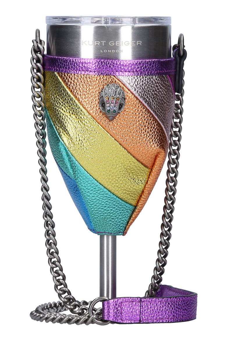 Metallic Leather Crossbody Wine Glass Holder with Portable Wine Glass, Main, color, BLUE MULTI