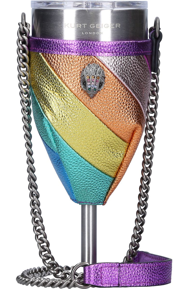 Kurt Geiger London Metallic Leather Crossbody Wine Glass Holder with Portable Wine Glass, Main, color,