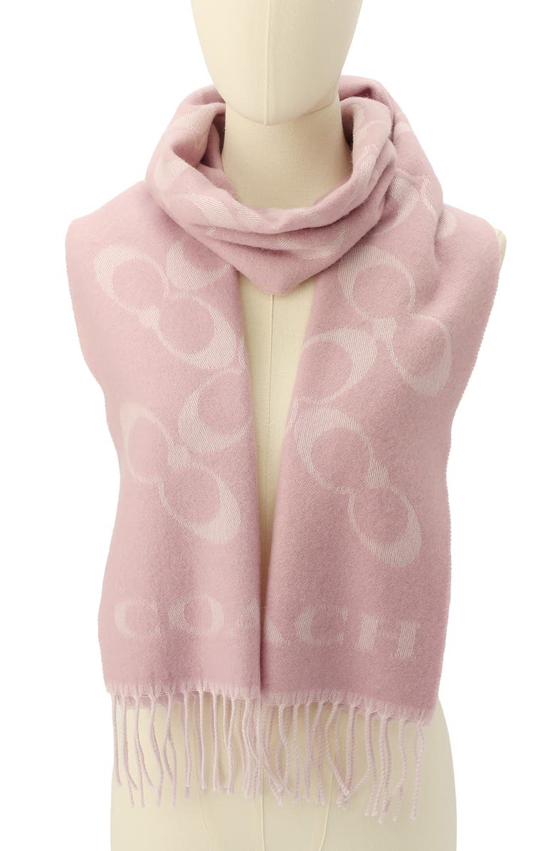 COACH Bias Signature C Wool & Cashmere Muffler Scarf, Alternate, color, Faded Pink
