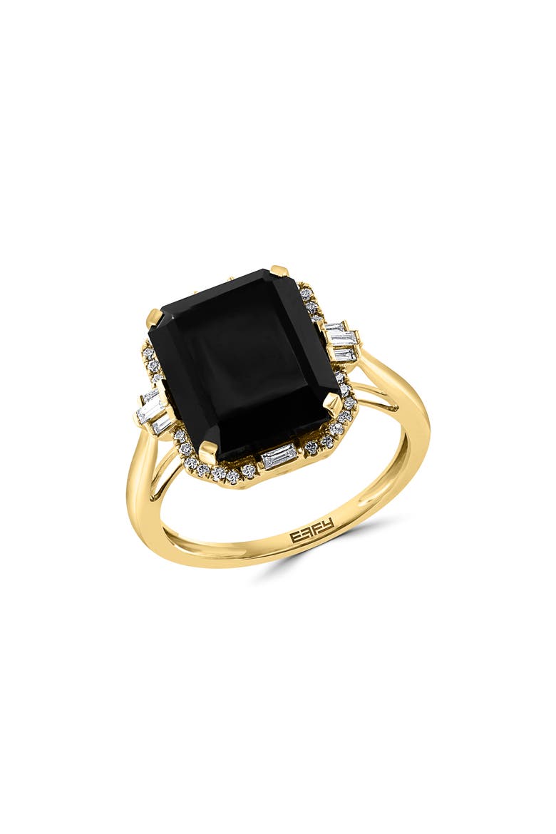 14K Yellow Gold Diamond Onyx Ring - Size 7 - 0.2 ctw., Main, color, BLACK