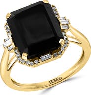 EFFY 14K Yellow Gold Diamond Onyx Ring - Size 7 - 0.2 ctw.