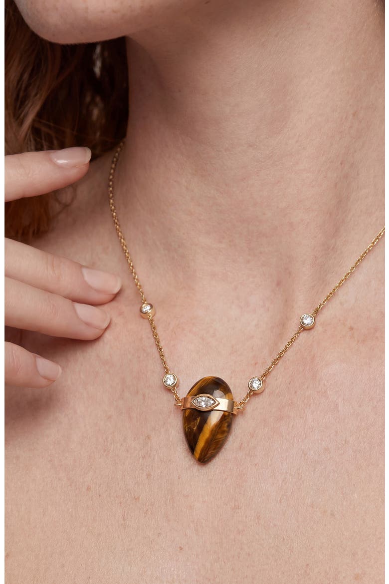 Solstice 18k Gold Plate Tiger's Eye Pendant Necklace, Alternate, color, TIGERS EYE